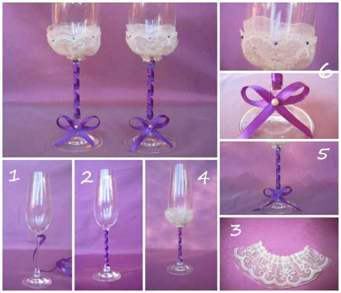 Декор свадебных бокалов: 11 способов украшения