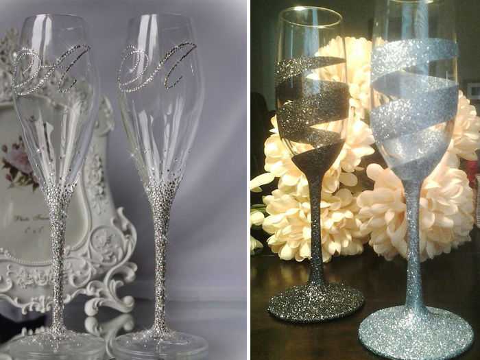 Свадебные бокалы своими руками, популярные методы декорирования